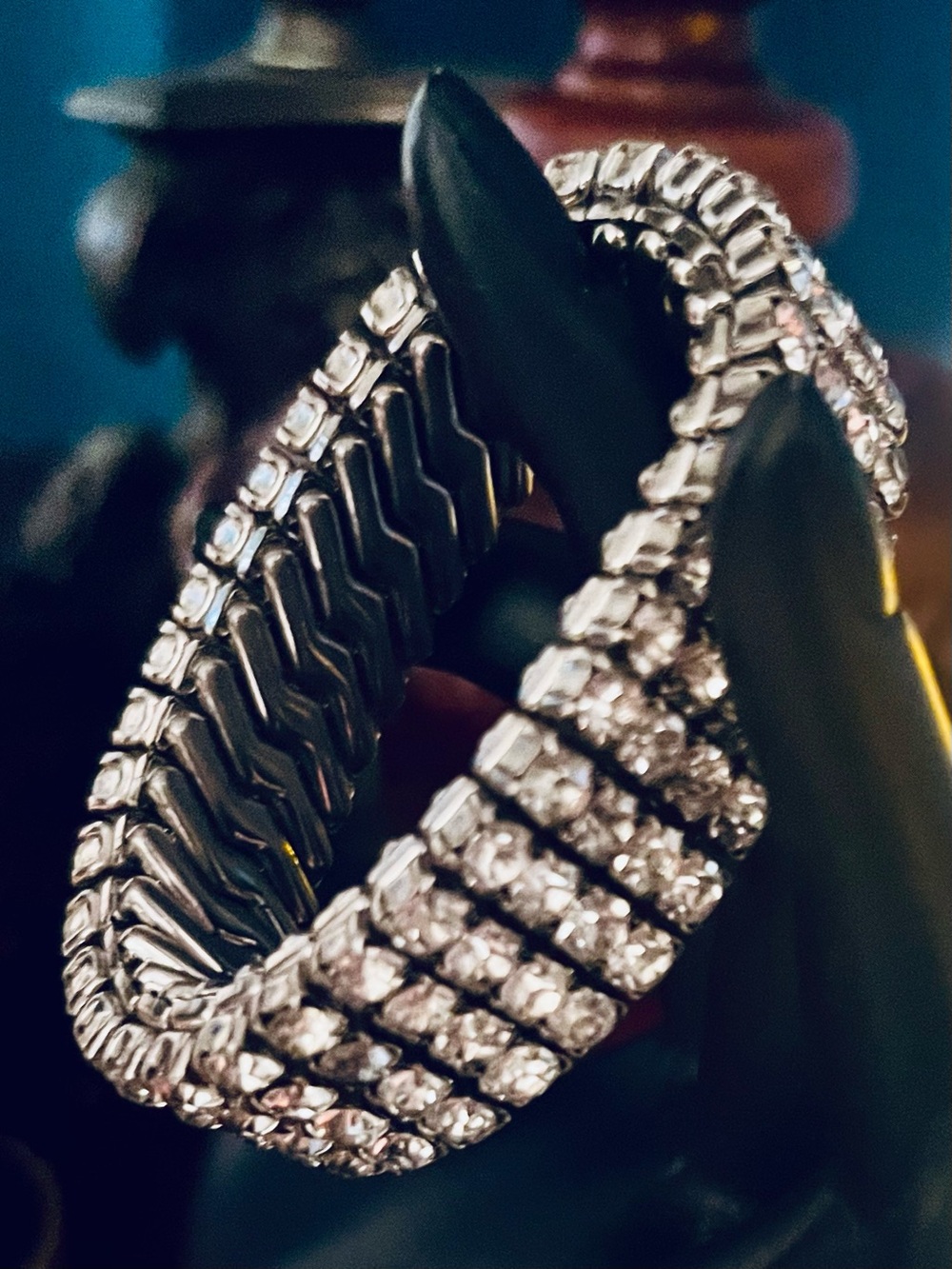 Silver Expandable Rhinestone Stretch Bracelet Made in USA 1940’s-1950’s